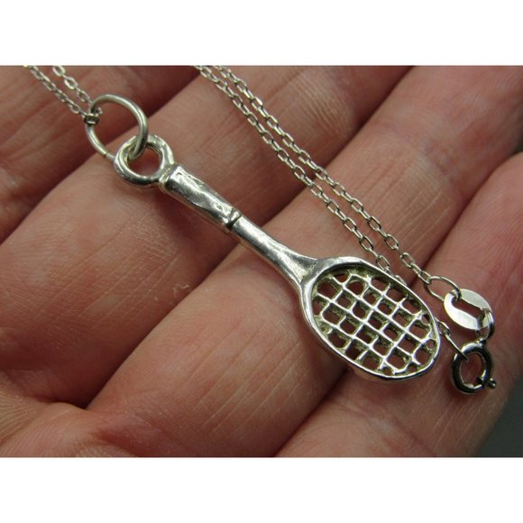 18" Sterling Silver Racket Pendant Necklace Vintage Minimalist Everyday Simple - Picture 3 of 7